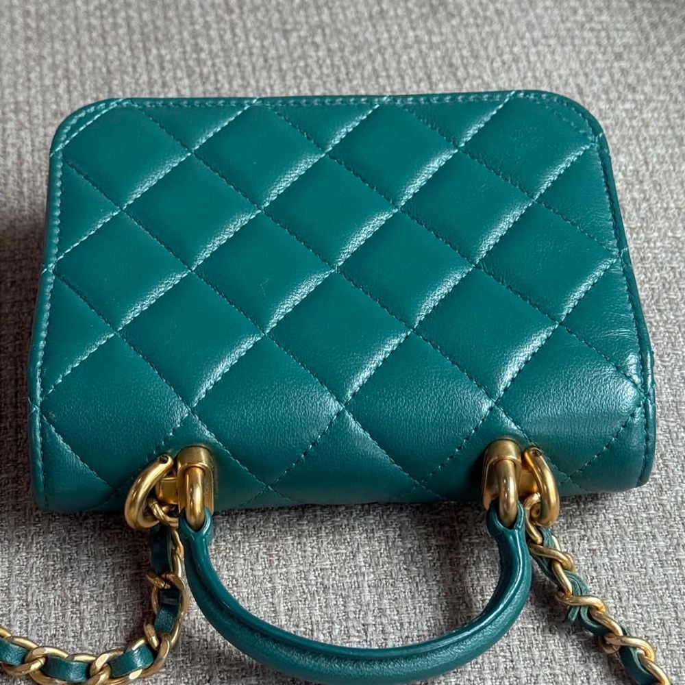 🎀 CC Top Handle Flap Coin Purse W/Chain Lambskin 31 - Picture 3 of 12